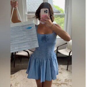 NWOT Maeve by Anthropologie Smocked Rosette Drop-Waist Mini Dress Sz M